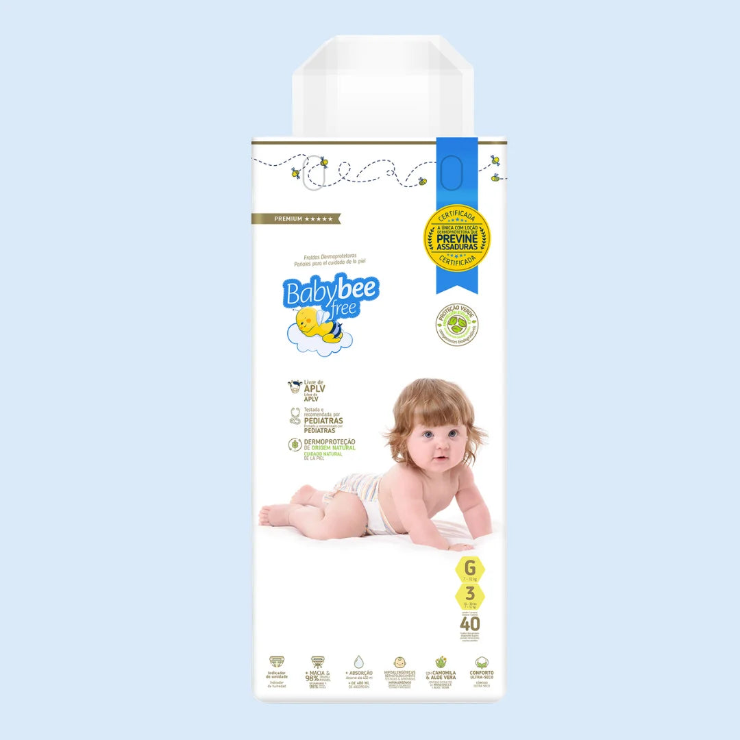 Fralda Dermoprotetora Premium Antiassadura: Pele Sensível | Baby Bee Free