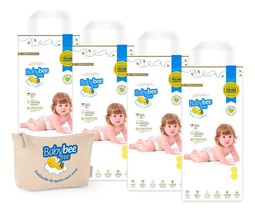 Kit 4 Pacotes Fraldas Bebê Pele Sensível Premium Baby Bee