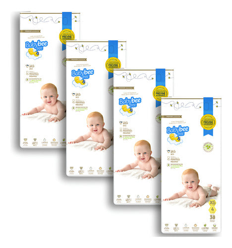 Kit 4 Pacotes Fraldas Bebê Pele Sensível Premium Baby Bee
