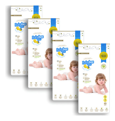 Kit 4 Pacotes Fraldas Bebê Pele Sensível Premium Baby Bee