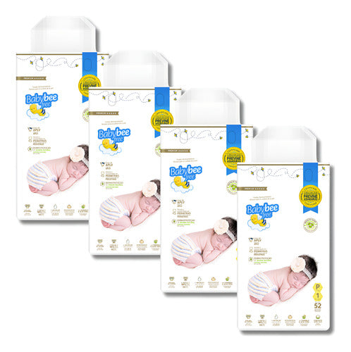 Kit 4 Pacotes Fraldas Bebê Pele Sensível Premium Baby Bee