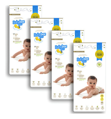 Kit 4 Pacotes Fraldas Bebê Pele Sensível Premium Baby Bee