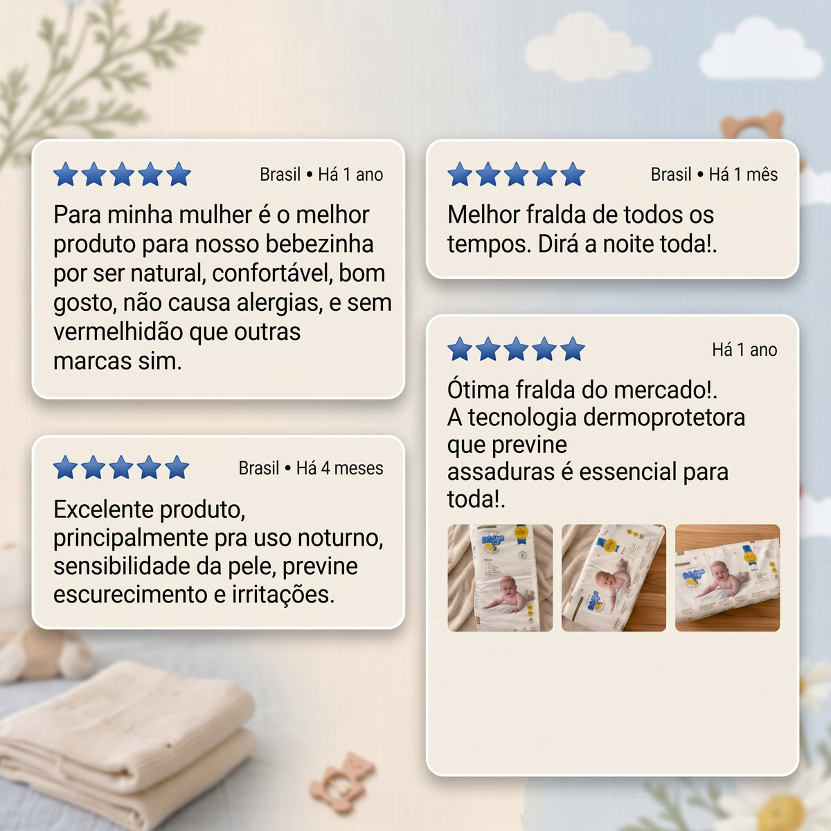 Fralda Dermoprotetora Premium Antiassadura: Pele Sensível | Baby Bee Free