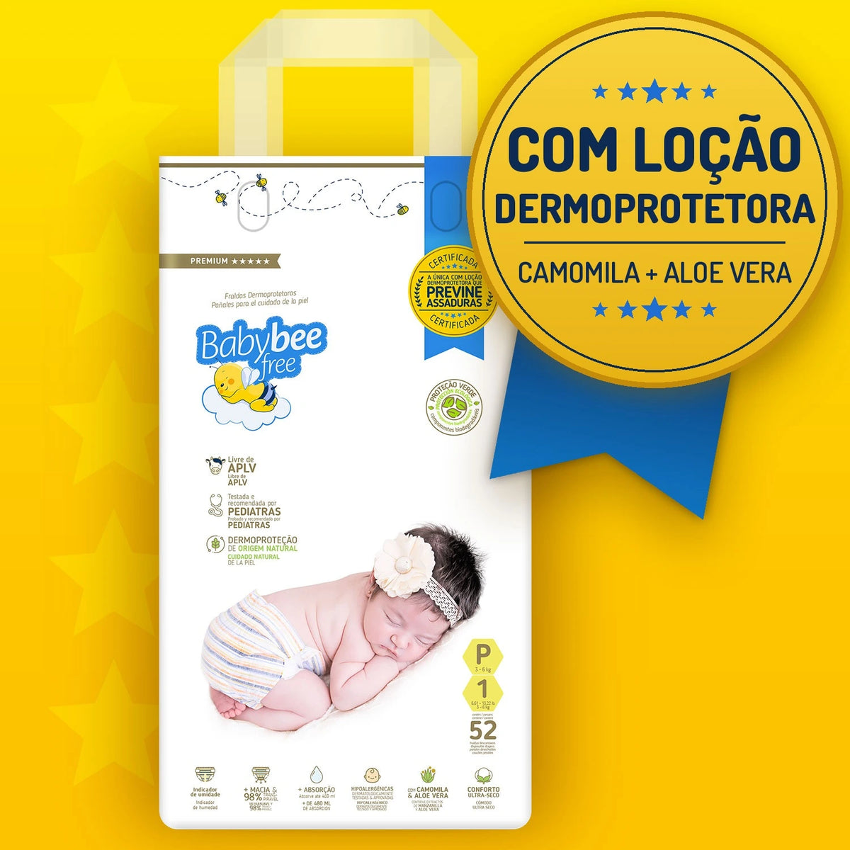 Fralda Dermoprotetora Premium Antiassadura: Pele Sensível | Baby Bee Free